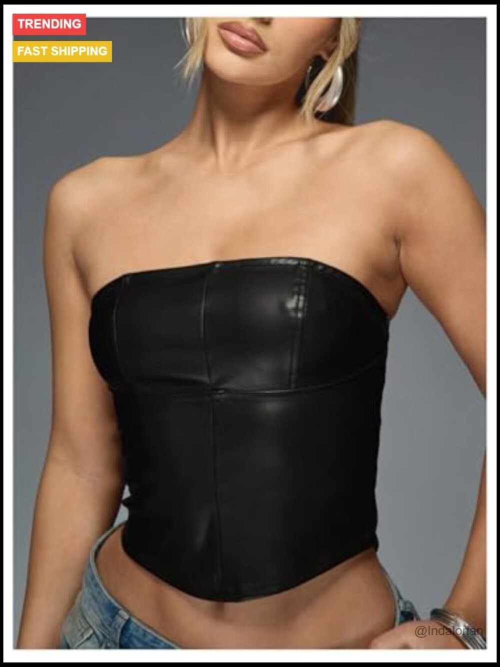 Leather Backless Tube Top Strapless Crop Corset Going Out Tops - Picture 4 of 7